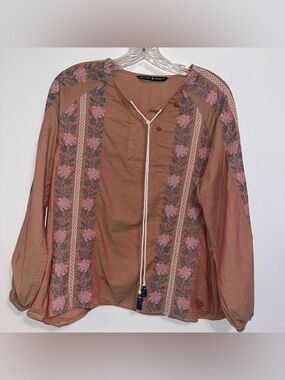 Embroidered Peasant Blouse in Mauve-Tan by Replay